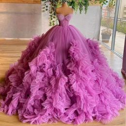 Purple Elegant Quinceanera Dress Ball Gown Beading Sequined 3D Flowers Lave Formal Prom Dress For Sweet 16 Girl Vestido De 15 Anos