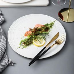 Plates Elegant White Wedding Dessert Dish Threaded Design Ceramic Flat Dinner Serving Minimalist Style Charger Plate Dinnerware