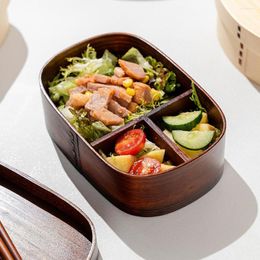 Dinnerware Sets Lunch Box 3 Grids Grade Large Capacity Container Oval Square Shape Packed BPA Free Single-layer Wood Bento