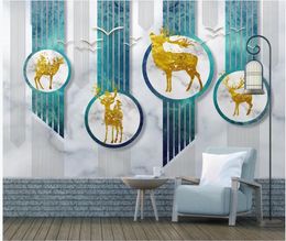 Wallpapers WDBH Custom Mural 3d Po Wallpaper European Minimalist Hand Painted Golden Elk Home Decor Living Room For Walls 3 D