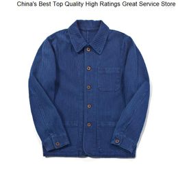 Men's Jackets Men Fashion Dyed Plant Blue French Cargo Coat Single-breasted Retro Long-sleeved Indigo Jacket With Pocket Men's Workwear