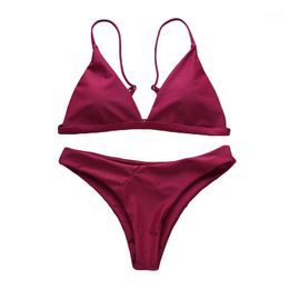 Women's Swimwear Solid Colour Swimsuit Female European And American Micro Bikini Low Waist Swimming Wading Sports Multicolor Beach Suit Bikin