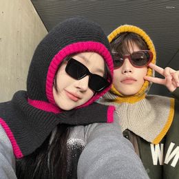 Berets Korean Fashion Beanies Hat Neck One Piece Winter Warm Versatile Slim Ear Protection Knitted Caps Retro Balaklava Hats Women