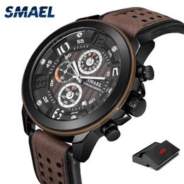 2020 SMAEL Sport Mens Watches Luxury Alloy Watch Men Casual SL-9083 Fashion Leather Waterproof wristWatch box Relogio Masculino271L