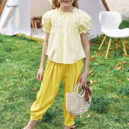 Clothing Sets Summer New Girls Clothes Capris Short Sleeved Middle and Large Children's Solid Color Fashion Leisure Twopiece Children's Suit W230210