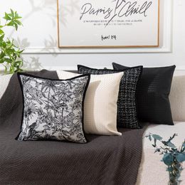 Pillow Black Whtie Jacquard Cover Tiger Home Decoration PU Leather 44x44cm Living Room Sofa PillowCase Sham