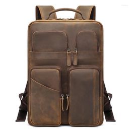 Backpack Retro Men Crazy Horse Leather Big Backpacks Cow Rucksack Large Business Travel Male 15.6 Inch Laptop Office Bag