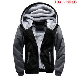 Men's Hoodies Thick Hooded Men Sweatshirts Warm Fleece SportWear Plus Large Size Big 8XL 9XL 10XL Zipper Winter Patchwork Outwear Coat