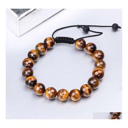 Charm Bracelets 8Mm Crystal Agate Natural Stone Woven Beads Bracelet For Men Women Adjustable Size Handmade Braided Rope Colorf Drop Dheth