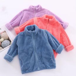 Kids Fleece Coats Designer Clothes Girls Winter Solid Windbreaker Jackets Zipper Jumper Baby Clothing Child Soft Coral Fleece Casual Fashion Outwear BC285