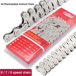 6 7 8 Speed Silver Mountain Road Bike MTB Chains Part Carbon Steel Bicycle Chain 1/2 x 2/32 inch 116 Links Cycling Parts 0210