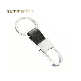 Key Rings Genuine Leather Keychain For Men Women Alloy Round Ring Can Customize Your Logo Name Number Cople Accessories Drop Deliver Dhuna