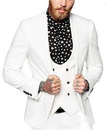 Men's Suits 2023 Men White 3-Piece Slim Fit Double-breasted Vest Tuxedo Groomsmen For Wedding(Blazer Pants)