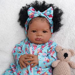 Dolls ADFO 17 Inches Reborn Bebe Lanny 43 cm Reborn toddler Black Skin Finished Baby Realistic born Dolls Gift 230210
