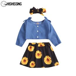 Clothing Sets KISKISSING Toddler Girl Sets Autumn Mother Kids Casual Clothes Fashion Denim Blouses Sunflower Skirts Charm Children's Suit W230210