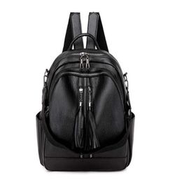 High Quality Leather Women Backpack Fashion School Bags For Teenager Girls Vintage Female Travel Single Shoulder Black Backpacks266l