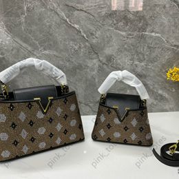 Luxuriöse Capucines-Handtaschen, Designer-Taschen für Damen, gepunktete Umhängetaschen, modische Damen-Handtasche, goldene Blumen-Schultertaschen, Diamant-Gitter-Geldbörse