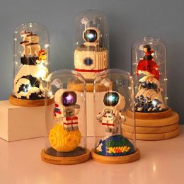 Blocks Space Astronaut Rocket Pirate Ship Chinese Temple Micro Diamond Blocks com Cable Light Creative DIY Construtor Kids Toys Gift 0208