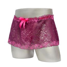 Underpants Men's Sexy Underwear Panties Colour Lace Transparent Big Swing Skirt Breathable Bag Hip Boxer Thong Role Swap Sex