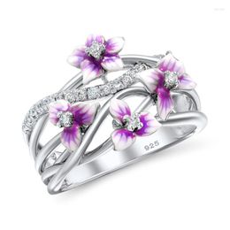 Wedding Rings RongXing Purple Enamel White Zircon Flower For Women Silver Colour CZ Stone Promise Ring Female Luxury Jewellery