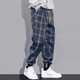 Men's Pants Vintage Harajuku Plaid Men Streetwear Joggers Sport Sweatpants Wide Leg Ankle Length Trousers Techwear Clothes Y2302