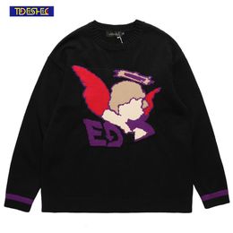 Men's Sweaters SHEC HIP Streetwear Men Angel Printed Knitted Vintage Hip Hop Pullover Winter 230209