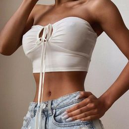 Women's Tanks Fashion Women Sexy Bandage Crop Top Push Up Tunique Femme Strapless Sleeveless Cami Vest Elegant Ladies Tank Party Club Tee