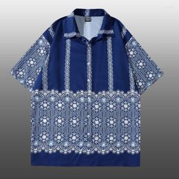 Men's Casual Shirts Ethnic Print Men Dress Summer Retro Pattern Trend Short Sleeve Paisley Shirt Flower Streetwear Ropa Para Hombre