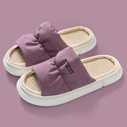 Slippers Flax Slippers Women's Non-slip Home Japanese Silent Floor Male Couple Portable Deodorization Womens Shoes Warm Slippers G230210