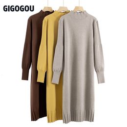 Casual Dresses GIGOGOU OverSized Long Knit Women Maxi Sweater Dress Warm Turtleneck Loose Tunic Dress High Street Baggy Midi Pullover Dresses 230210