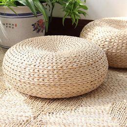CushionDecorative Pillow Natural Straw Round Pouf Tatami Sitting Cushion Floor Mat Pouf Pure Hand Woven Living Room Worship Meditation Cushion Floor Seat 230209