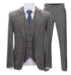 Men's Suits Formal Business Men's Plaid Slim Fit Fashion Boutique Tweed 3 Pieces Groomsmen Tuxedo For Wedding ( Blazer Vest Pants )