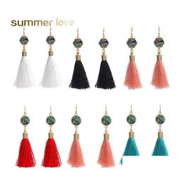 Dangle Chandelier Fashion Bohemian Colorf Statement Tassel Earrings For Women Abalone Shell Pendant Gold Plated Hook Long Jewelry Dhjuk