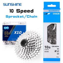 Chains SUNSHINE 10V MTB 11-25/28/32/36/40/42/46/50T 10s Cassette KMC X10 Road Bike Chain Shimano HG54 116 Links for 10 Speed Bicycle 0210