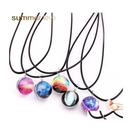 Pendant Necklaces Fashion Neba Star Galaxy Universe Planet Jewellery Double Sided Glass Art Picture Handmade Statement Necklace Valent Dh7F0