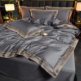 Bedding sets Long staple Cotton Set Four piece Solid Color Euro High end Bed Linen 2 People Quilt Cover 230210