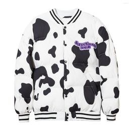 Men's Down Winter Cow Colour Print Thick Parkas Jacket Men Streetwear Casual Coats Harajuku Hip Hop Bomber Warm Outwear