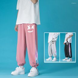 Men's Pants Summer Printed Jogging Men And Women Elastic Waist Ice Silk Cropped Trousers Fashion Street Loose Sweatpants Male Female