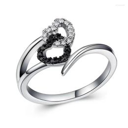 Wedding Rings Fashion Exquisite Double Heart Shaped Ring Hollow Love Zircon Jewelry Elegant Women's Party Gifts