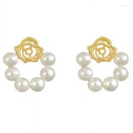 Stud Earrings 1 Pair Of Vintage French Hollow Rose Ladies Pearl Airy Small And Stylish Multi-