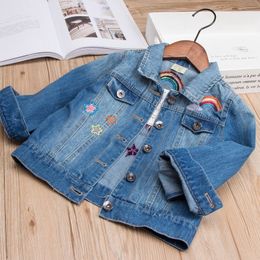 Jackets Cartoon Unicorn Embroidery Baby Girls Denim Coats Kids Jeans Toddlers Children Outerwear Clothes 230209