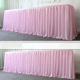 Table Skirt Ice silk wedding table skirt for tablecloth table cover wedding stage white ice silk table skirting decoration 230209