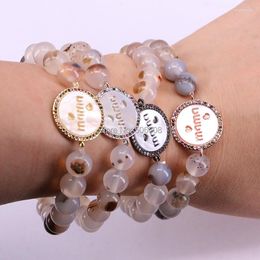 Charm Bracelets 6PCS ZYZ-B2613 "mama" Jewellery Bracelet Colourful CZ Micro Pave Round Shell With Agates Stone Women