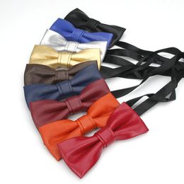 Bow Ties Brand Men's High Quality Classic PU Pattern Leather Butterfly Wedding Party Bowtie Solid Color Plush Noble TieBow