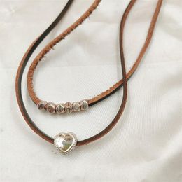 Pendant Necklaces Bohemian Double Layer Heart Choker Necklace For Women Aesthetic Vintage Brown Leather Rope Chain Simple Statement