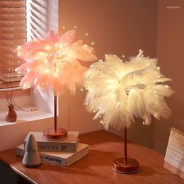Table Lamps Nordic Feather Lamp Small Night Bedroom Atmosphere Girl Room Decoration Gift Romantic Home
