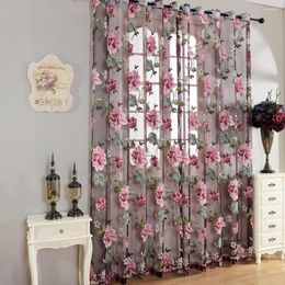 Curtain 1 Pc Floral Sheer Voile Window For Living Room Bedroom