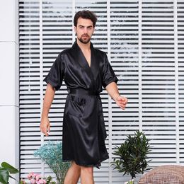 Men's Sleepwear Bathro Robe For Men Short Sleeve Imitate Silk Mens Kimono Sets Long Silky Gown House Sleep Tops