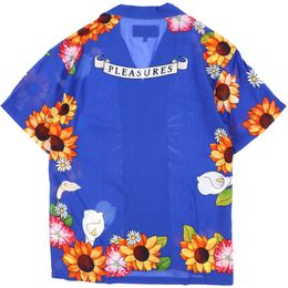 Mens Casual Shirts European and American Hearts Sunflower Shirt Blue Hawaiian Beach Couple Short Sleeve Shirt