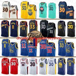 2022 New Blue Grey 30 33 11 Basketball Jersey Stephen Curry James Wiseman Klay Thompson Patch